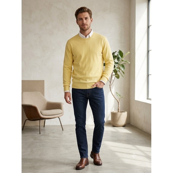 Uniqlo Other - Uniqlo Mens Yellow Crew Neck Cotton Knit Sweater XL 351-445578
